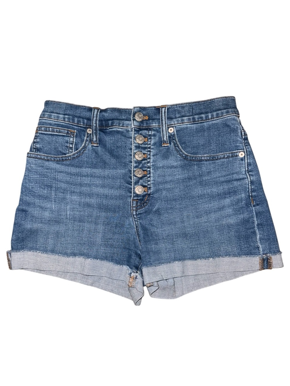 Madewell High Rise Button Fly Denim Shorts Size 26 Medium Wash Cuffed Like New